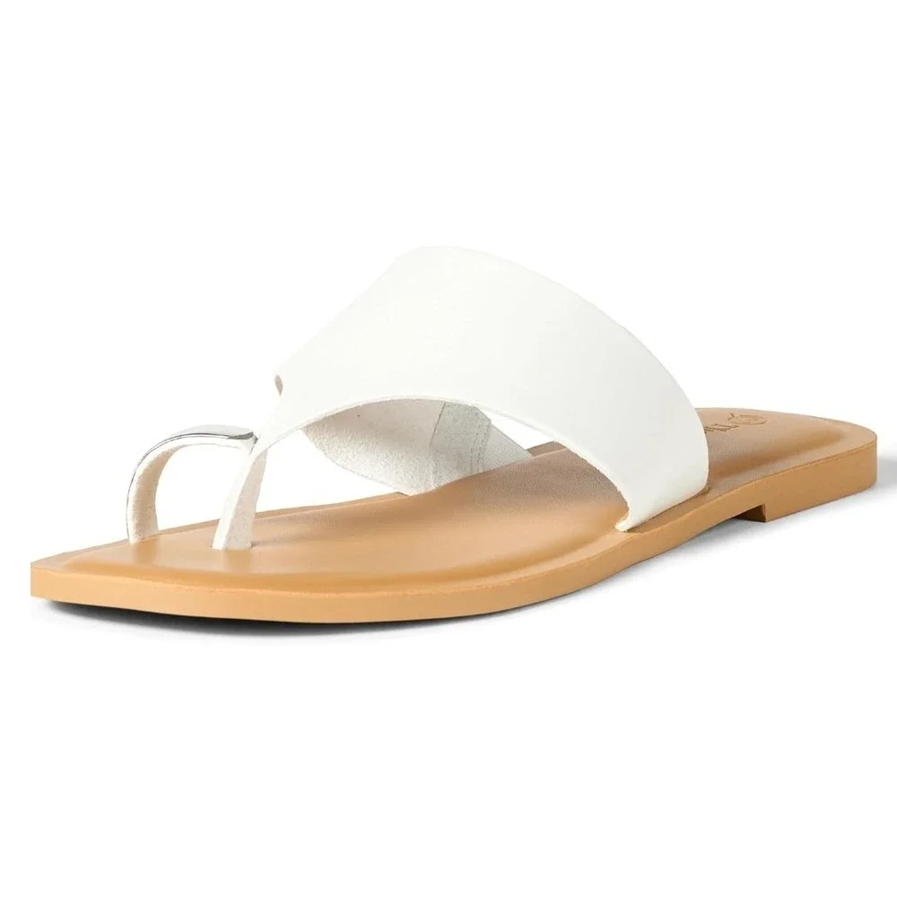 Toe Ring Sandals Women's US 11 White Open Toe Flats Camilla‎ Wide The Drop